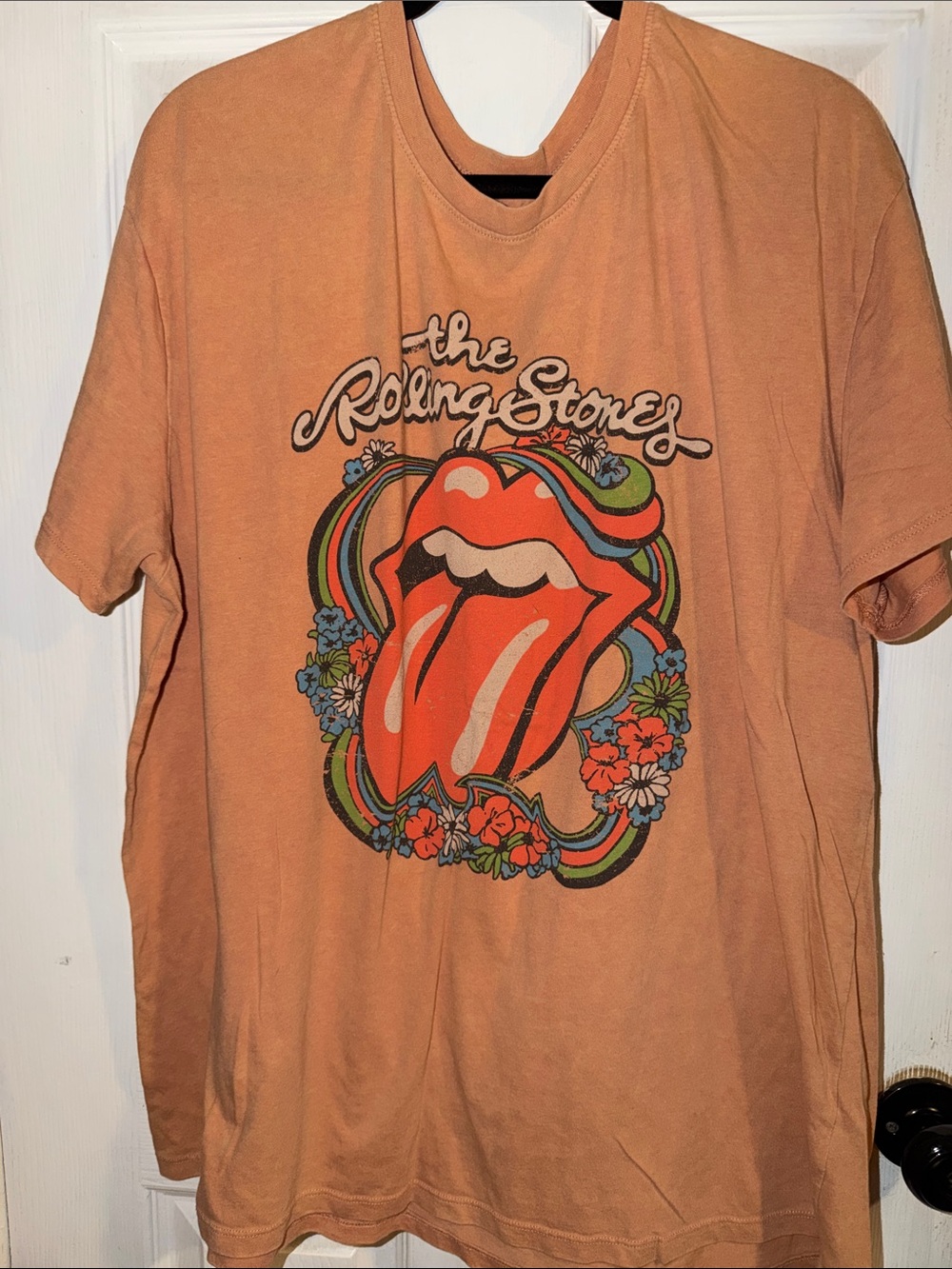 the Rolling Stones Peach Short-Sleeve Graphic Tee with Tongue Logo